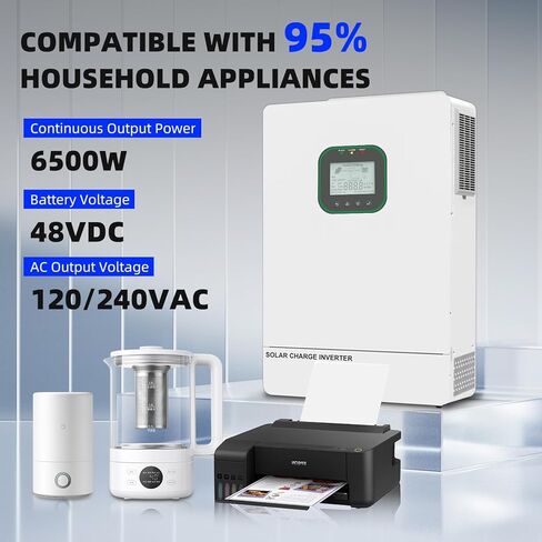 6500W All in One Solar Hybrid Inverter with WiFi, MAX .6 Parallel, Pure Sine Wave with CT Sensor, Built-in 2 MPPT Solar Charge Controller, 48V to 120V-240V with CT Sensor for Home, RVs, Lead Acid/Li in Saudi Arabia