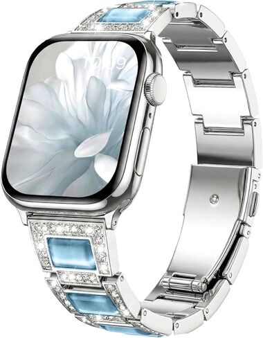 Dressy Gold/Silver iWatch Bands for Women - Compatible with Apple Watch Series 10-1/SE/Ultra, Fits 38mm 40mm 42mm 44mm 46mm - Luxury Designer Bracelet with Gemstones, Elegant Jewelry Strap in Saudi Arabia