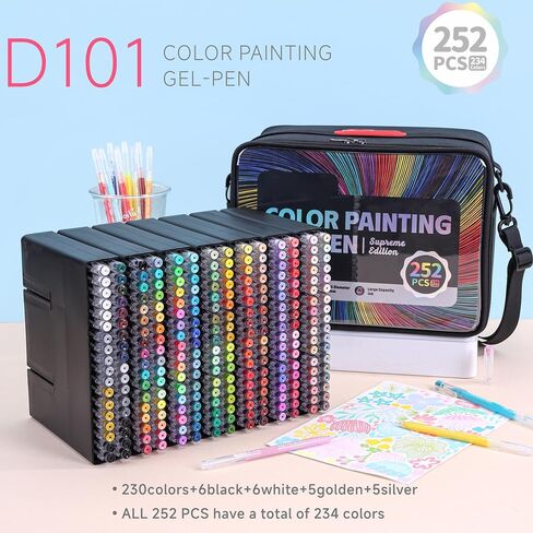 252 Pack Gel Pens for Coloring, 234 Colors Acrylic Gel Pens with 0.6MM Fine Point, Drawing Colored Pen for Black Paper, Books, Writing, Drawing, Journaling, Note Taking in Saudi Arabia