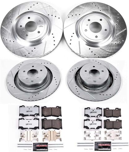 طقم فرامل أمامية وخلفية PowerStop لسيارة INFINITI G37 2008-13 |Q60 2014-15 |Nissan 350Z 2009 |370Z 2009-19 |Z 2023-24 - وسادات فرامل Z26 من السيراميك من ألياف الكربون + ترقية الدوارات المحفورة والمشقوقة، K4138-26 in Kuwait