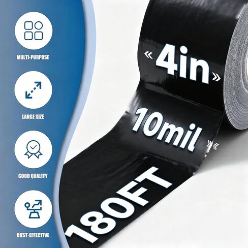 Outdoor Waterproof Repair Tape, Heavy Duty UV Proof Patch for RV, Awning, Tent, Tarp, Boat Cover and Fabric Repair, Black 4 in x 180 ft in Saudi Arabia
