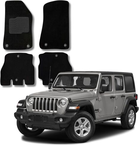 ecoMats Carpet Floor Mats for 2018 to 2026 Jeep Wrangler 4-Door Models Unlimited, JL, with Anti-Slip Driver Heel Pad and Safety Locks, Front and Rear, Black (Not for JK/Not PHEV/Not 2-Door) in Saudi Arabia