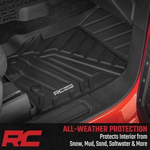 سجادات أرضية Rough Country Flex-Fit لسيارة Ford Bronco (2021-2025) 4 أبواب - مجموعة أمامية وخلفية، بطانات TPE مخصصة مقاومة للانزلاق مناسبة لجميع الأحوال الجوية مع شفة مانعة للانسكاب in Kuwait