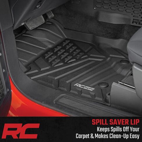 سجادات أرضية Rough Country Flex-Fit لسيارة Ford Bronco (2021-2025) 4 أبواب - مجموعة أمامية وخلفية، بطانات TPE مخصصة مقاومة للانزلاق مناسبة لجميع الأحوال الجوية مع شفة مانعة للانسكاب in Kuwait