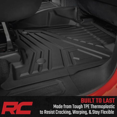 سجادات أرضية Rough Country Flex-Fit لسيارة Ford Bronco (2021-2025) 4 أبواب - مجموعة أمامية وخلفية، بطانات TPE مخصصة مقاومة للانزلاق مناسبة لجميع الأحوال الجوية مع شفة مانعة للانسكاب in Kuwait