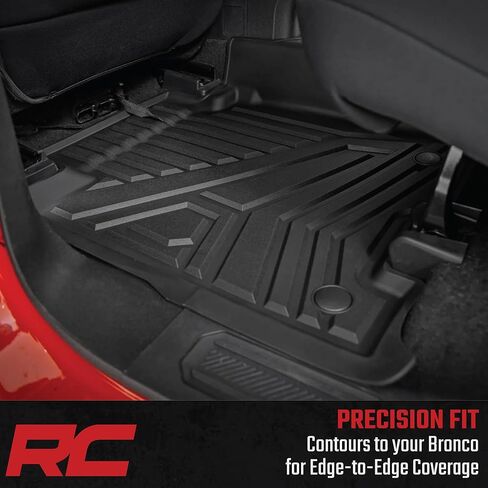 سجادات أرضية Rough Country Flex-Fit لسيارة Ford Bronco (2021-2025) 4 أبواب - مجموعة أمامية وخلفية، بطانات TPE مخصصة مقاومة للانزلاق مناسبة لجميع الأحوال الجوية مع شفة مانعة للانسكاب in Kuwait