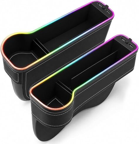 2 Pack Car Gap Filler Organizer with Charger Upgrade LED Seat Gap Organizer Box with Cup Holder Card Slot Larger Storage Space Reducing Item Loss in Saudi Arabia