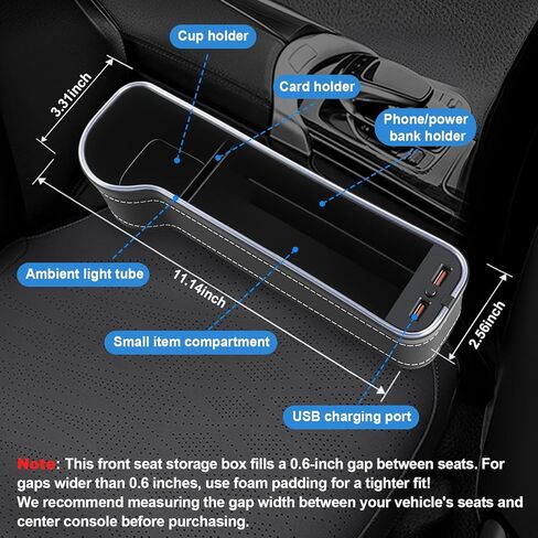 2 Pack Car Gap Filler Organizer with Charger Upgrade LED Seat Gap Organizer Box with Cup Holder Card Slot Larger Storage Space Reducing Item Loss in Saudi Arabia