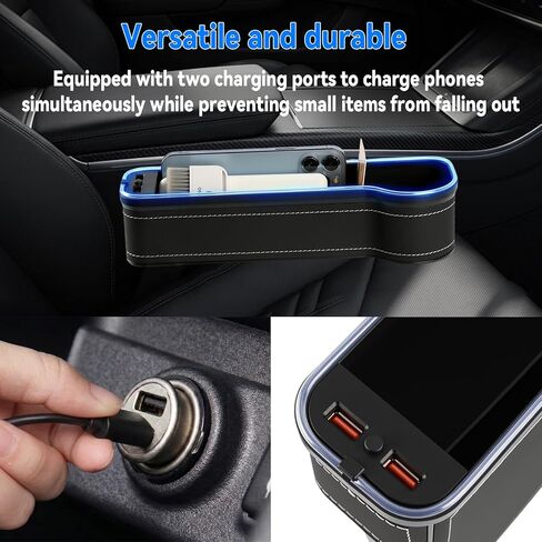 2 Pack Car Gap Filler Organizer with Charger Upgrade LED Seat Gap Organizer Box with Cup Holder Card Slot Larger Storage Space Reducing Item Loss in Saudi Arabia