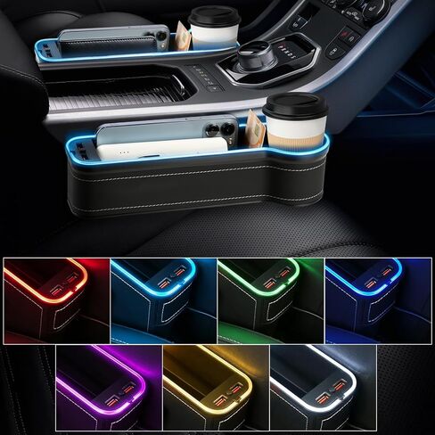2 Pack Car Gap Filler Organizer with Charger Upgrade LED Seat Gap Organizer Box with Cup Holder Card Slot Larger Storage Space Reducing Item Loss in Saudi Arabia