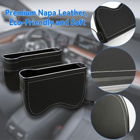 2 Pack Car Gap Filler Organizer with Charger Upgrade LED Seat Gap Organizer Box with Cup Holder Card Slot Larger Storage Space Reducing Item Loss in Saudi Arabia