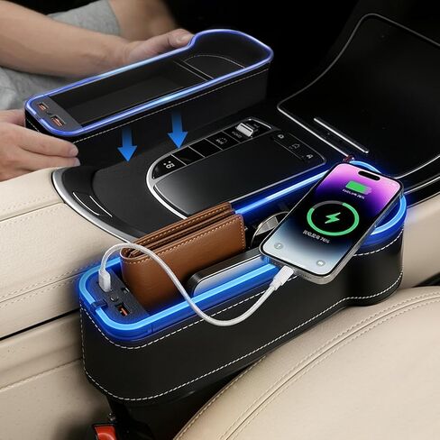 2 Pack Car Gap Filler Organizer with Charger Upgrade LED Seat Gap Organizer Box with Cup Holder Card Slot Larger Storage Space Reducing Item Loss in Saudi Arabia