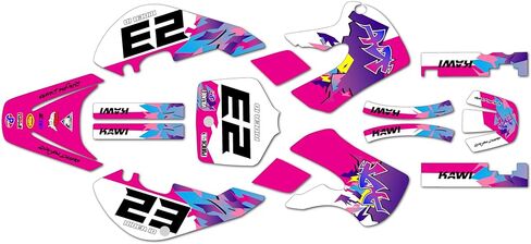 مجموعة الرسومات لـ Kawasaki KX65 (1999-2024) Throwback Series Magenta 9 Mil - Easy Go - Dirt Pit Bike ملصقات الدراجات النارية، ملصق سباقات Dirtbike للسيارات ملحقات Motocross بدون بلاستيك in Kuwait