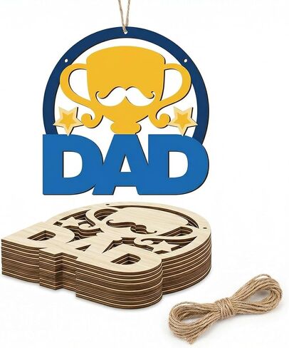 20 Pcs Father's Day DIY Wooden Craft Cutouts, Unfinished Smooth DAD Trophy Wood Ornaments with Pre-Drilled Holes, Father's Day Party Favors, Classroom Handmade Painting Decorations in Saudi Arabia