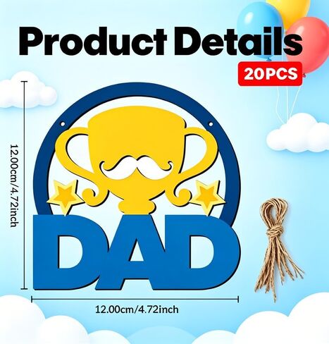 20 Pcs Father's Day DIY Wooden Craft Cutouts, Unfinished Smooth DAD Trophy Wood Ornaments with Pre-Drilled Holes, Father's Day Party Favors, Classroom Handmade Painting Decorations in Saudi Arabia
