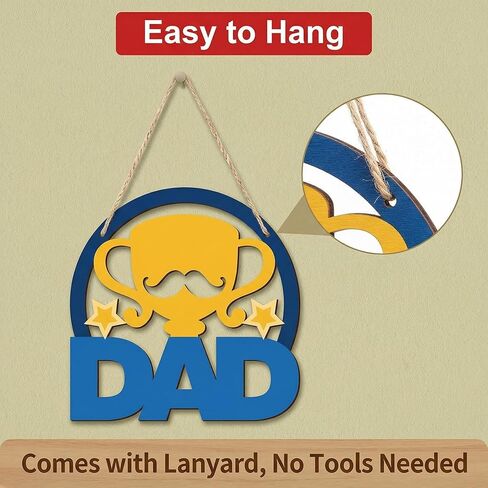 20 Pcs Father's Day DIY Wooden Craft Cutouts, Unfinished Smooth DAD Trophy Wood Ornaments with Pre-Drilled Holes, Father's Day Party Favors, Classroom Handmade Painting Decorations in Saudi Arabia