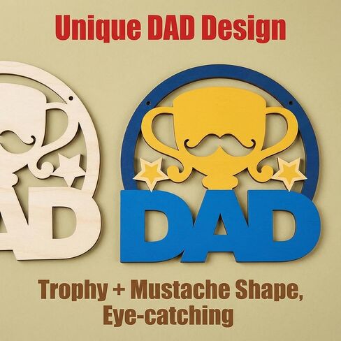 20 Pcs Father's Day DIY Wooden Craft Cutouts, Unfinished Smooth DAD Trophy Wood Ornaments with Pre-Drilled Holes, Father's Day Party Favors, Classroom Handmade Painting Decorations in Saudi Arabia