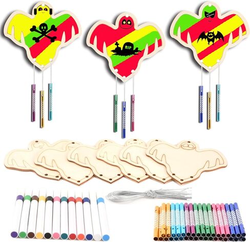 Wooden Mandala Wind Chime Ornaments Painting Craft,24PCS Unfinished Wood Hanging Decoration,8 Style Cutouts for Adults Olders to Paint DIY Thanksgiving Home Decors Hanging in Saudi Arabia