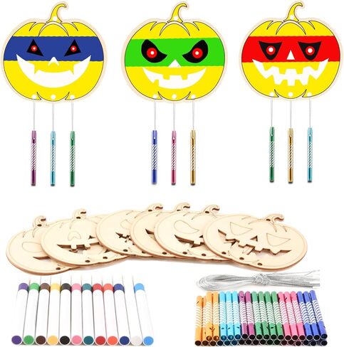 Wooden Mandala Wind Chime Ornaments Painting Craft,24PCS Unfinished Wood Hanging Decoration,8 Style Cutouts for Adults Olders to Paint DIY Thanksgiving Home Decors Hanging in Saudi Arabia