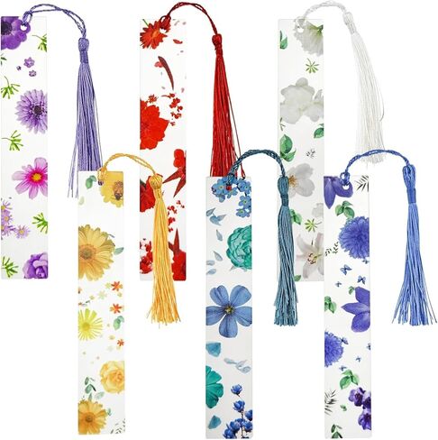 6 Pack Flower Acrylic Bookmarks, Transparent Floral Bookmarks for Women Cute Floral Bookmarks with Colorful Tassels for Women Teacher Kids Book Lovers Covers and Book Accessories in Kuwait