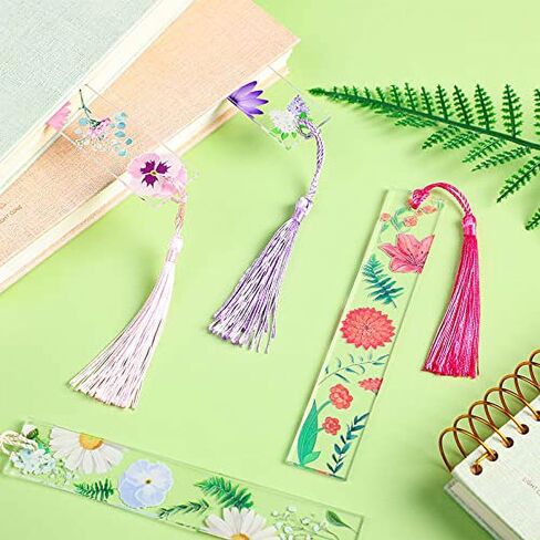 6 Pack Flower Acrylic Bookmarks, Transparent Floral Bookmarks for Women Cute Floral Bookmarks with Colorful Tassels for Women Teacher Kids Book Lovers Covers and Book Accessories in Kuwait