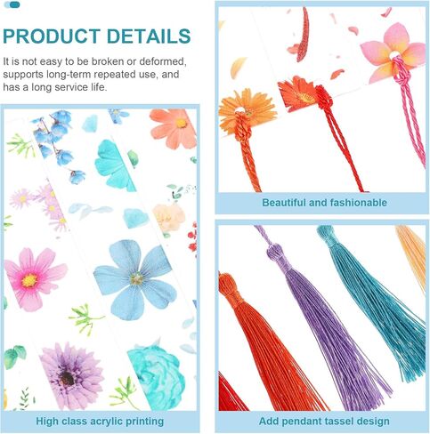 6 Pack Flower Acrylic Bookmarks, Transparent Floral Bookmarks for Women Cute Floral Bookmarks with Colorful Tassels for Women Teacher Kids Book Lovers Covers and Book Accessories in Kuwait