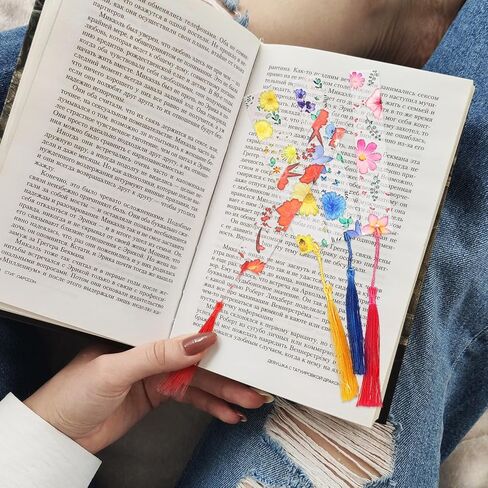 6 Pack Flower Acrylic Bookmarks, Transparent Floral Bookmarks for Women Cute Floral Bookmarks with Colorful Tassels for Women Teacher Kids Book Lovers Covers and Book Accessories in Kuwait