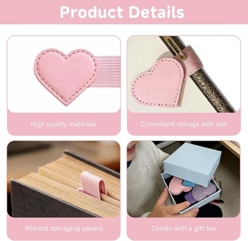 3Pcs Magnet Heart Bookmarks with Gift Box, Heart Shaped Pen Holder Cute Book Marks for Reading for Women Book Lovers Teachers Students Soft PU Leather Page Clip,Graduation Gift in Saudi Arabia