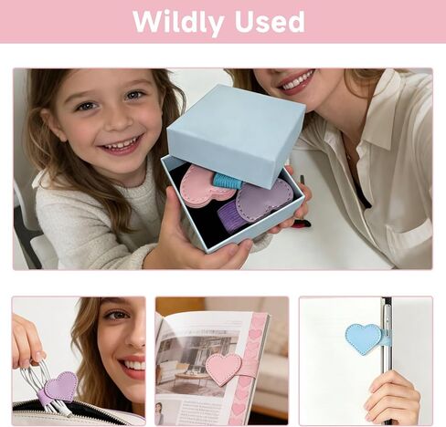 3Pcs Magnet Heart Bookmarks with Gift Box, Heart Shaped Pen Holder Cute Book Marks for Reading for Women Book Lovers Teachers Students Soft PU Leather Page Clip,Graduation Gift in Saudi Arabia