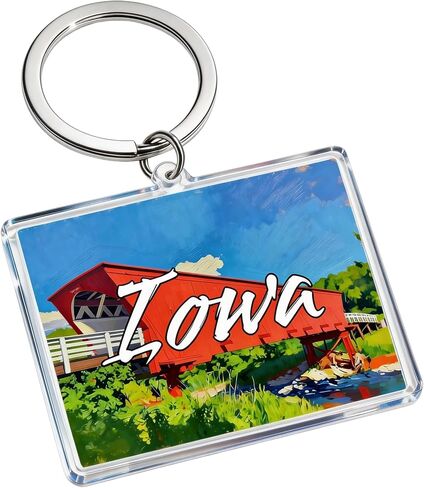 Iowa Covered Bridge Acrylic Keychain, Multicolor, 1.97 x 1.57 Inches, Lightweight Souvenir Bag Charm in Saudi Arabia