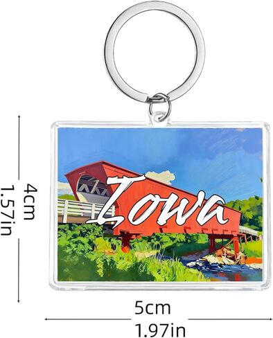 Iowa Covered Bridge Acrylic Keychain, Multicolor, 1.97 x 1.57 Inches, Lightweight Souvenir Bag Charm in Saudi Arabia
