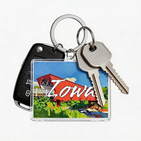 Iowa Covered Bridge Acrylic Keychain, Multicolor, 1.97 x 1.57 Inches, Lightweight Souvenir Bag Charm in Saudi Arabia