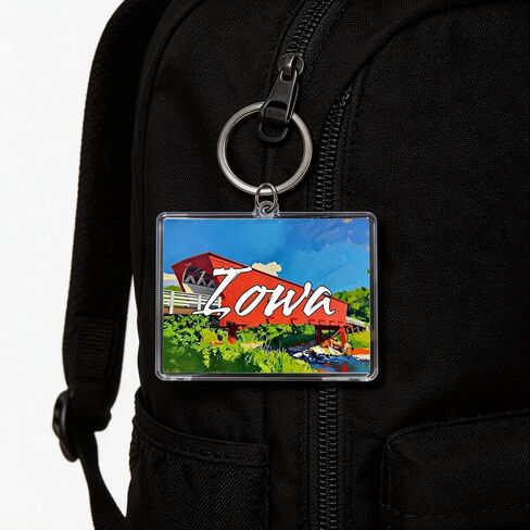 Iowa Covered Bridge Acrylic Keychain, Multicolor, 1.97 x 1.57 Inches, Lightweight Souvenir Bag Charm in Saudi Arabia