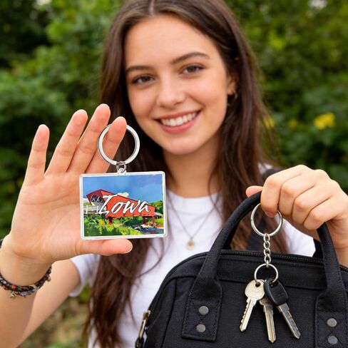 Iowa Covered Bridge Acrylic Keychain, Multicolor, 1.97 x 1.57 Inches, Lightweight Souvenir Bag Charm in Saudi Arabia