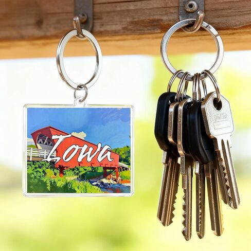 Iowa Covered Bridge Acrylic Keychain, Multicolor, 1.97 x 1.57 Inches, Lightweight Souvenir Bag Charm in Saudi Arabia