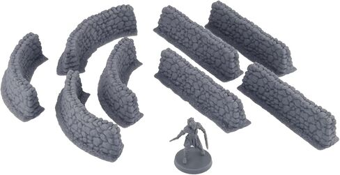 Small Village Rock Walls, 4 Straight and 4 Curved Pieces, DND Terrain Compatible with Dungeons and Dragons, 28mm Miniature Wargaming, Tabletop RPGs, Wargame Scenery in Saudi Arabia
