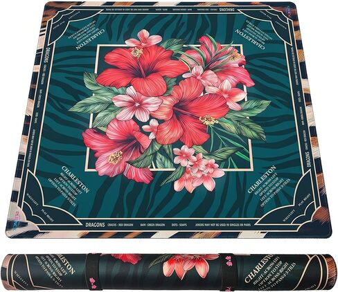 Mahjong Mat 4mm Extra Thick, 33.5 Inch Non-Slip Rubber Mah Jongg Table Mat - Rolled Crease-Free, Waterproof Neoprene, Green Floral Mahjong Mat with Printed Rules & Travel Bag in Kuwait