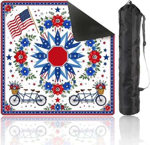 American Mahjong Mat with Bag, 31.5"x 31.5" Non Slip Patriotic Red White Blue Stripes Stars Floral , Gaming Pad for Mahjong, Poker, Dominoes, Card and Board Tile Games, 4th of July Decor in Saudi Arabia