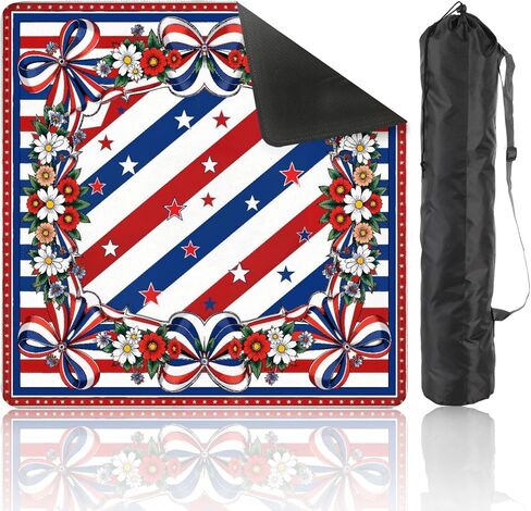 American Mahjong Mat with Bag, 31.5"x 31.5" Non Slip Patriotic Red White Blue Stripes Stars Floral , Gaming Pad for Mahjong, Poker, Dominoes, Card and Board Tile Games, 4th of July Decor in Saudi Arabia