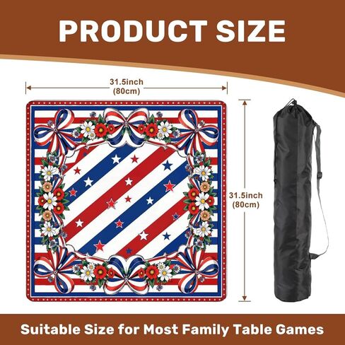 American Mahjong Mat with Bag, 31.5"x 31.5" Non Slip Patriotic Red White Blue Stripes Stars Floral , Gaming Pad for Mahjong, Poker, Dominoes, Card and Board Tile Games, 4th of July Decor in Saudi Arabia
