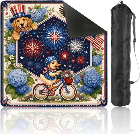 American Mahjong Mat with Bag, 31.5"x 31.5" Non Slip Patriotic Red White Blue Stripes Stars Floral , Gaming Pad for Mahjong, Poker, Dominoes, Card and Board Tile Games, 4th of July Decor in Saudi Arabia