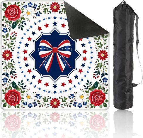 American Mahjong Mat with Bag, 31.5"x 31.5" Non Slip Patriotic Red White Blue Stripes Stars Floral , Gaming Pad for Mahjong, Poker, Dominoes, Card and Board Tile Games, 4th of July Decor in Saudi Arabia