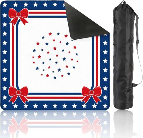 American Mahjong Mat with Bag, 31.5"x 31.5" Non Slip Patriotic Red White Blue Stripes Stars Floral , Gaming Pad for Mahjong, Poker, Dominoes, Card and Board Tile Games, 4th of July Decor in Saudi Arabia