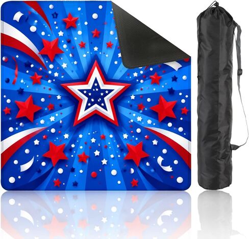 American Mahjong Mat with Bag, 31.5"x 31.5" Non Slip Patriotic Red White Blue Stripes Stars Floral , Gaming Pad for Mahjong, Poker, Dominoes, Card and Board Tile Games, 4th of July Decor in Saudi Arabia