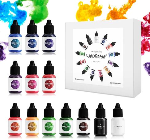 KAMENSKAYA Alcohol Ink for Epoxy Resin Petri Art: Alcohol Ink Set of 13 Mini Petri Inks, 0.17 fl oz (5 ml) Each in Saudi Arabia