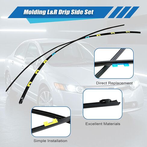 XQSMWF Pair L&R Molding Drip Side Set Fit for Honda Civic 1.3L 1.8L 2.0L 2006-2011 73168-SNA-013 73158-SNA-013 Windshield Roof Molding Trim Set in Kuwait