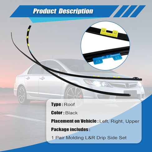 XQSMWF Pair L&R Molding Drip Side Set Fit for Honda Civic 1.3L 1.8L 2.0L 2006-2011 73168-SNA-013 73158-SNA-013 Windshield Roof Molding Trim Set in Kuwait