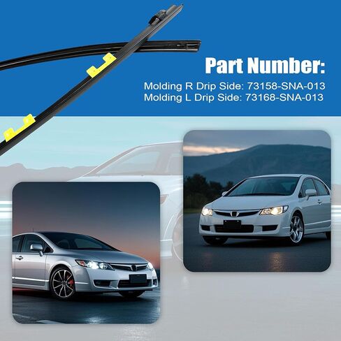 XQSMWF Pair L&R Molding Drip Side Set Fit for Honda Civic 1.3L 1.8L 2.0L 2006-2011 73168-SNA-013 73158-SNA-013 Windshield Roof Molding Trim Set in Kuwait