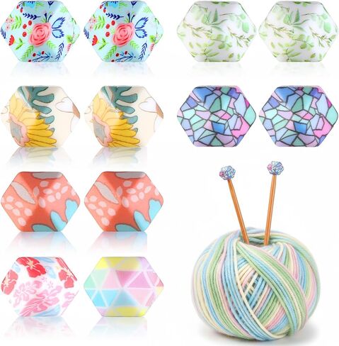 12Pcs Hexagon Knitting Needle Stoppers, Print Stitch Stoppers Knitting Needle Point Protectors Knittings Needles End Caps Holders Needles Minders for Knittings Accessories and Gadgets in Saudi Arabia