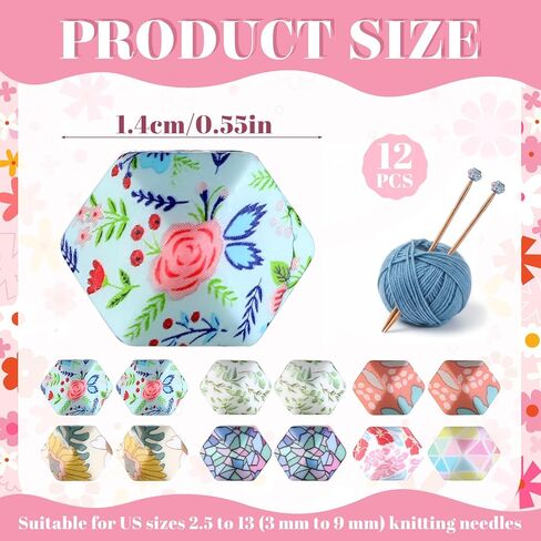 12Pcs Hexagon Knitting Needle Stoppers, Print Stitch Stoppers Knitting Needle Point Protectors Knittings Needles End Caps Holders Needles Minders for Knittings Accessories and Gadgets in Saudi Arabia
